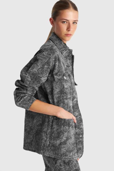 Denim jacket with printed pattern - Grey
