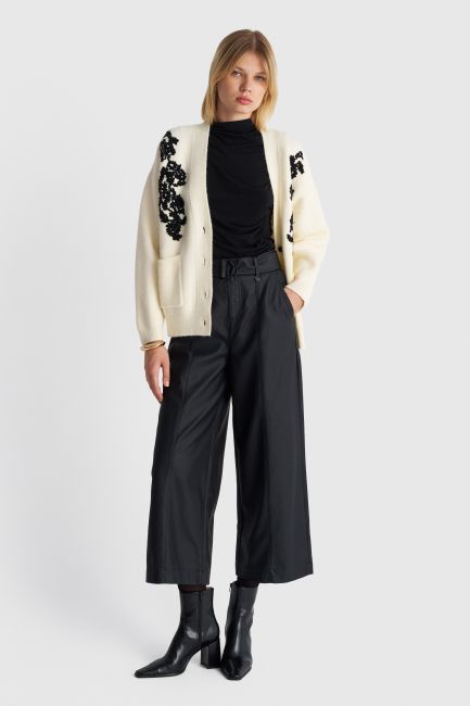 Faux leather culottes with belt - Black