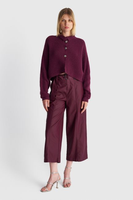 Faux leather culottes with belt - Red