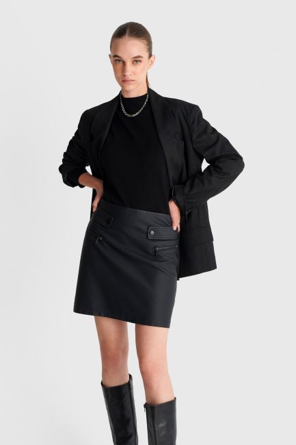 Faux leather mini skirt - Black