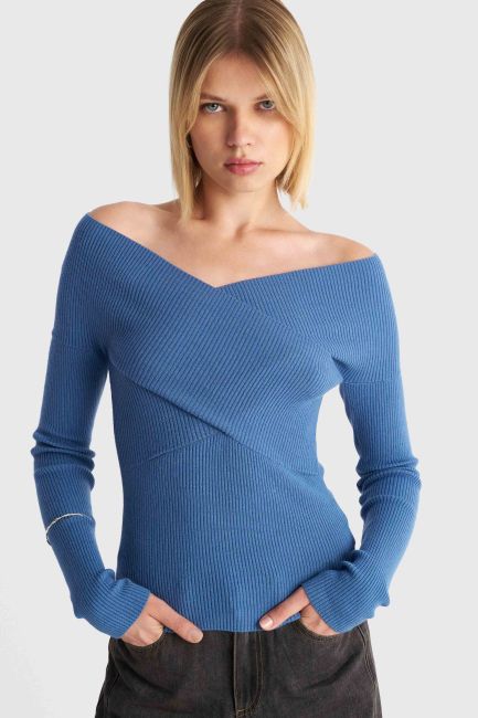 Wrap knit top - Blue