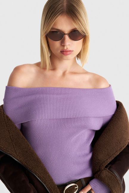 Off-the-shoulder knit top - Purple