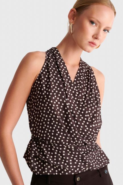 Sleeveless polka-dot top - Brown
