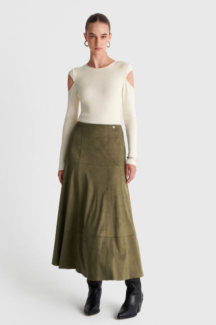Suede-style maxi skirt - Green