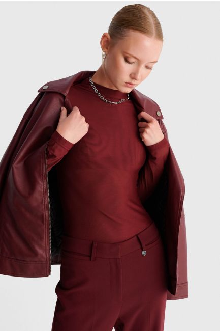 Long-sleeved sheer top - Red