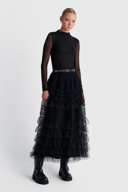 Long-sleeved sheer top - Black