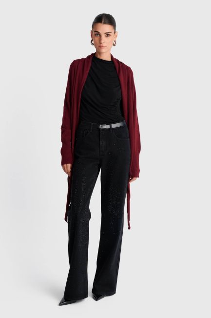 Plain knitted cardigan with tie fastening - Red