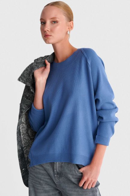 Knit top with round neckline - Blue