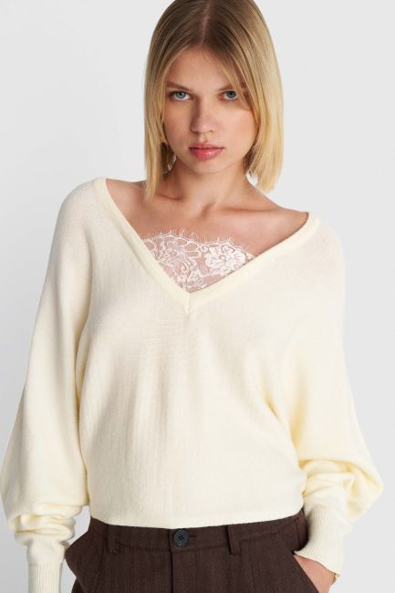 Knit top with lace detail - White