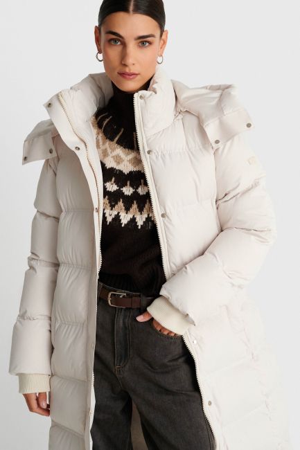 Long puffer jacket with hood - White