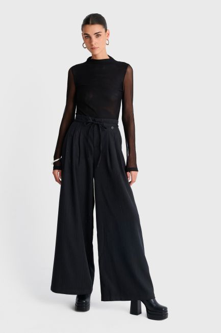 Wide-leg trousers with rhinestones - Black