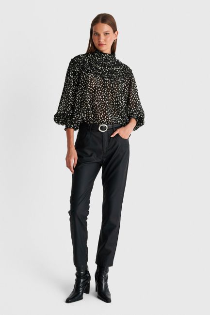 Long-sleeve printed top with smocked cuffs - Black