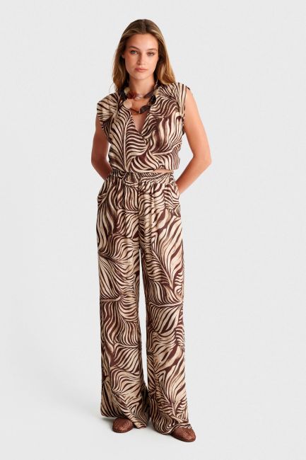 Printed wide-leg pants with elastic waist - Multicolor