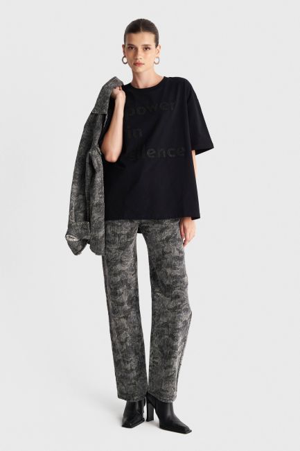 Short-sleeve printed blouse - Black