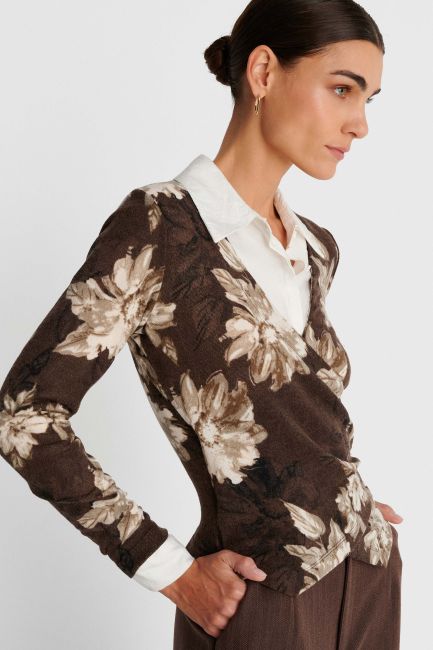 Long-sleeve floral wrap top - Multicolor