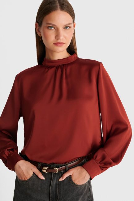 Long-sleeve top with a round neckline - Orange