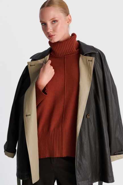 Knit turtleneck top - Brown