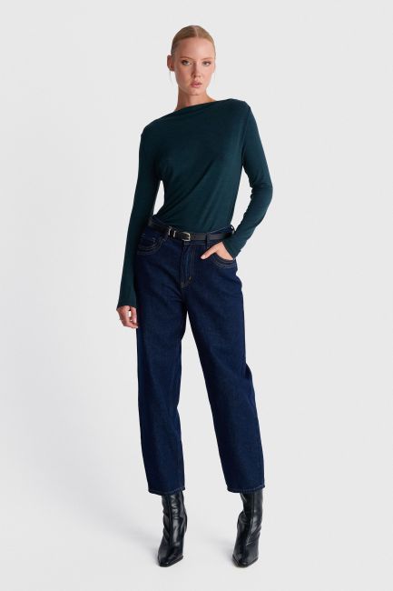 Long-sleeved top with ruching - Green