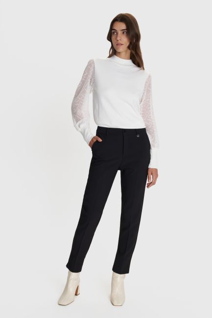 Semi-sheer sleeve knit blouse - White