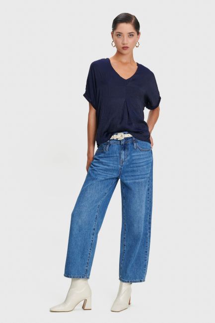 Textured satin-effect tunic - Blue