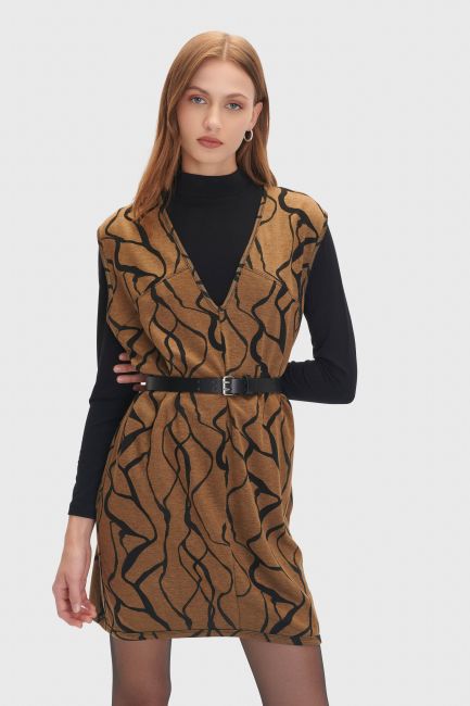 Double layered printed dress - Brown