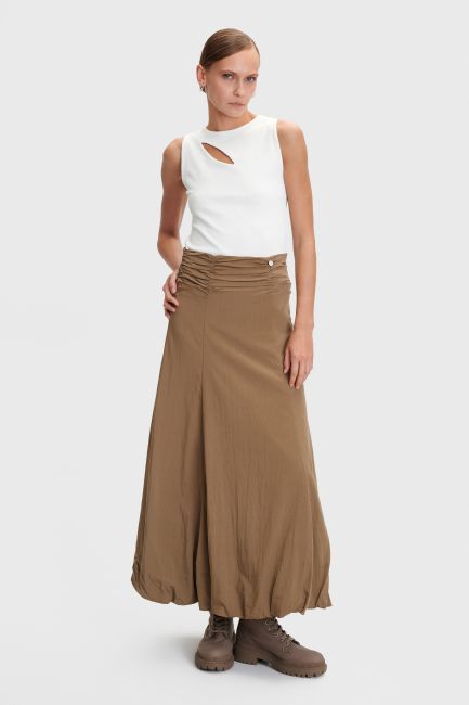 Maxi shirred balloon skirt - Brown