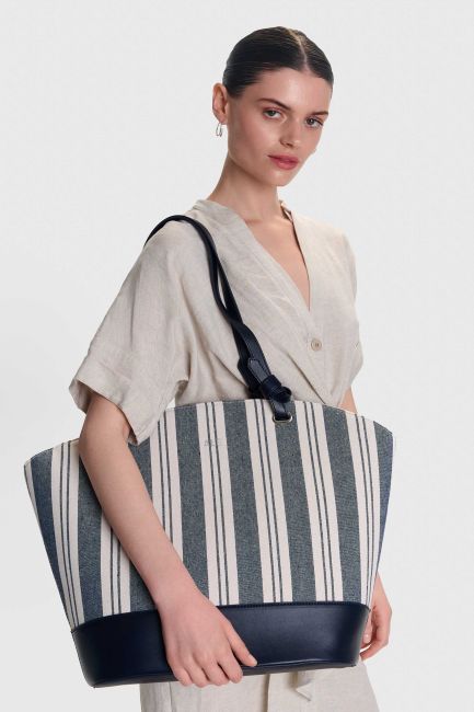 Τσάντα shopper ριγέ - Μπλε