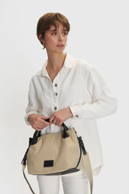 Leatherette-accented bag - Beige