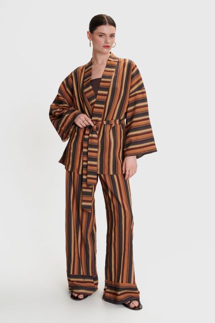 Striped kimono with belt - Multicolor
