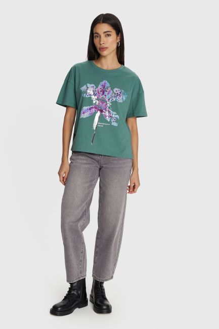 Printed short-sleeve blouse - Green
