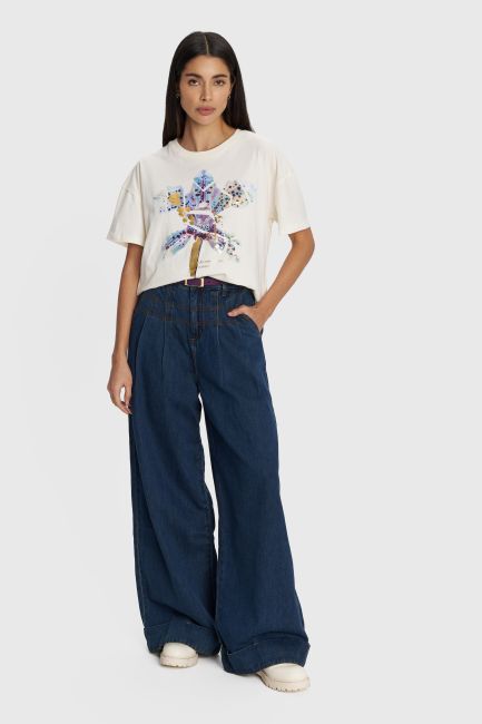 Printed short-sleeve blouse - White