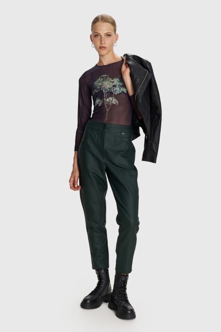 Faux leather trousers with pockets - Green