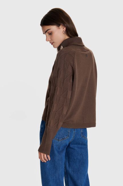 Knitted turtleneck top with sleeve detail - Brown