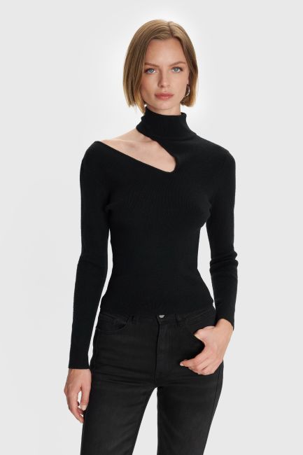 Knitted blouse with cut out - Black