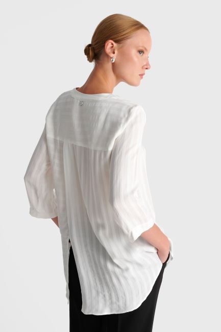 Asymmetric striped tunic - White