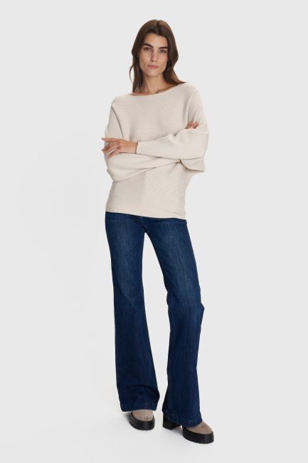 Knitted top with bat sleeve - Beige