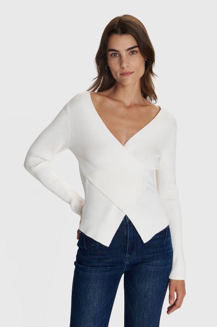 Rib-knit wrap blouse - White