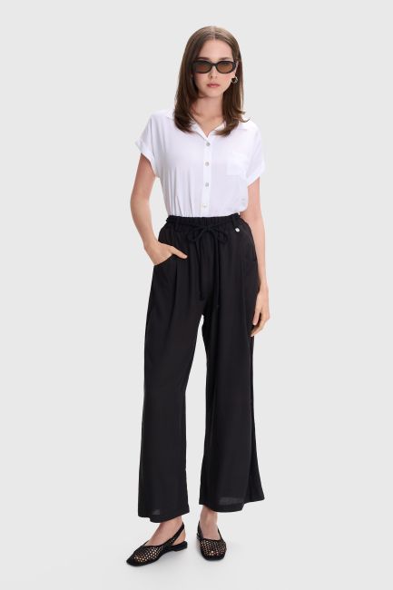 Drawstring culottes in monochrome - Black