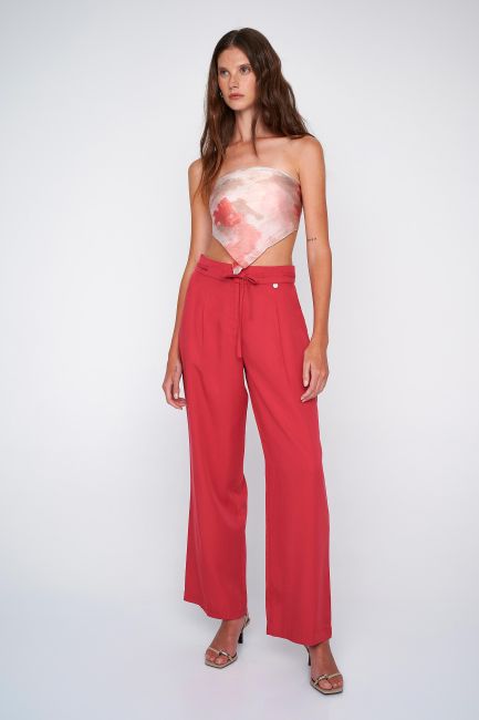 Straight-leg lyocell trousers - Coral