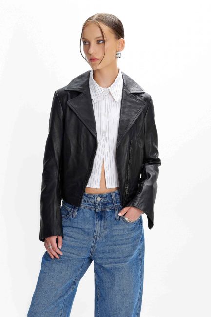Leather biker jacket - Black
