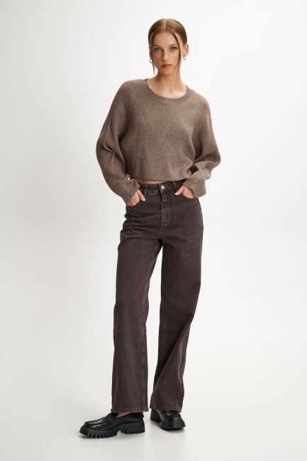 Παντελόνι τζιν wide leg - Brown
