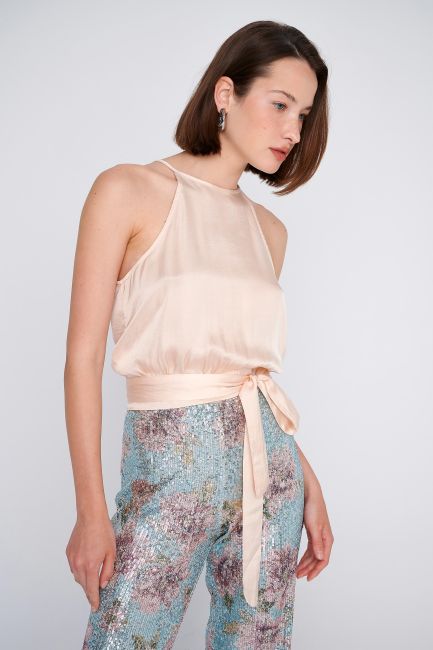 Tie-back halter crop top - Off white