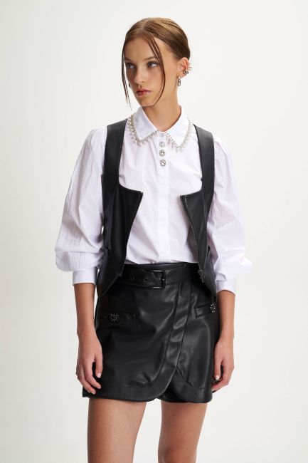 Skort δερματίνη με ζώνη - Black
