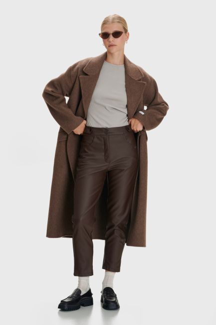 Leather-effect trousers - Brown
