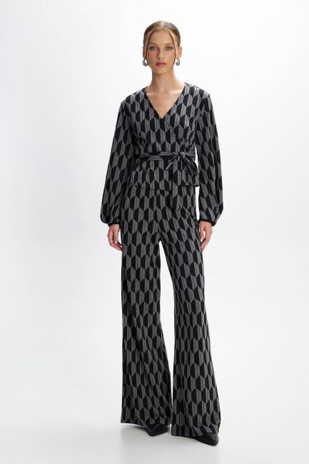 Geometric-pattern wrap blouse - Black
