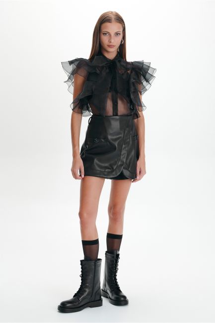 Ruffle detail organza shirt - Black
