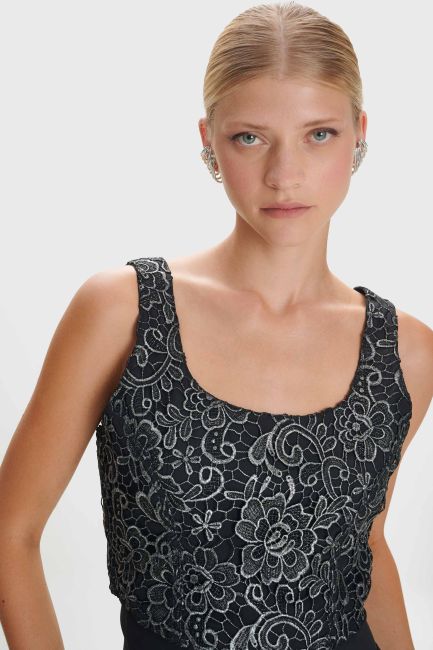 High-shine floral bustier - Silver