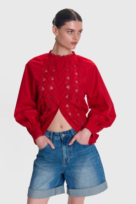 Lace-trimmed shirt - Red