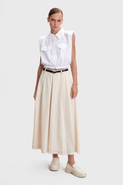 Belted pleat-detail skirt - Vanilla