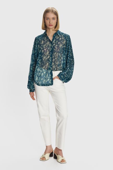 Printed pleated-sleeve shirt - Petrol
